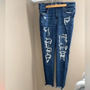 American Eagle Outfitters Blue Skinny Jeans with Distressing